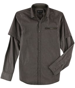I-N-C Mens Layered Zip Button Up Shirt