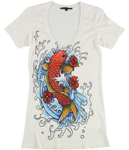 TRULY MADLY DEEPLY Womens Fish And Flower Graphic T-Shirt