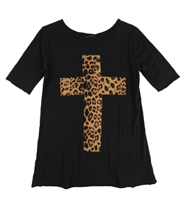 TRULY MADLY DEEPLY Womens Animal Print Cross Graphic T-Shirt