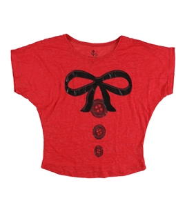 dELiA*s Womens Ribbon With Three Buttons Graphic T-Shirt