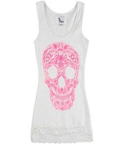 OVER DYE USA Womens Skull Graphic Lace Trim Tank Top
