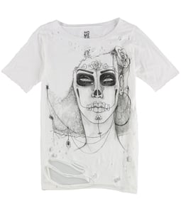 Hometown Heroes Womens Skull Make-Up Distressed Graphic T-Shirt