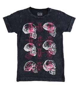 Evil Genius Womens Acid Wash Bees & Skulls Graphic T-Shirt