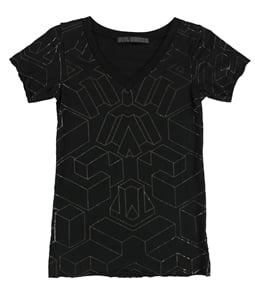 Evil Genius Womens Metallic 3D Shapes Graphic T-Shirt