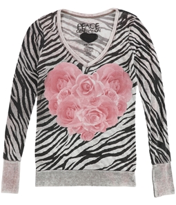 Peace Generation Womens Zebra Print Rose Heart Graphic T-Shirt