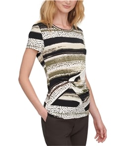 DKNY Womens Printed Knot-Front Pullover Blouse