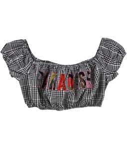 GUESS Womens Checkered Strapless Crop Top Blouse