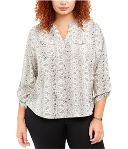 NY Collection Womens Snake Print Button Up Shirt