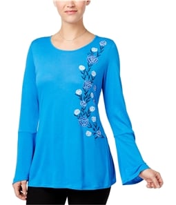 NY Collection Womens Embroidered Pullover Blouse
