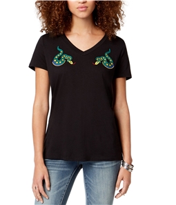 Carbon Copy Womens Embroidered Snakes Basic T-Shirt