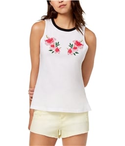 Carbon Copy Womens Floral-Embroidered Tank Top