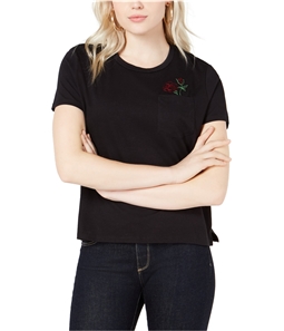Carbon Copy Womens Embroidered Rose Embellished T-Shirt