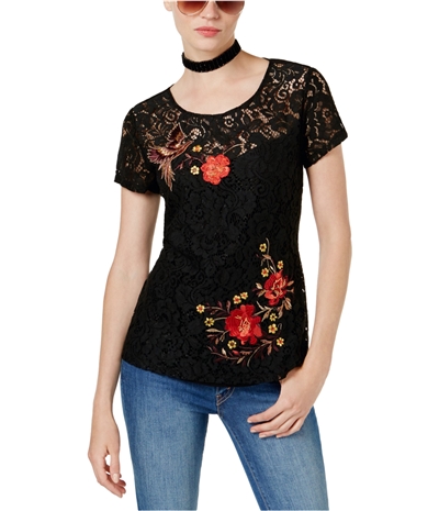 I-N-C Womens Embroidered Lace Graphic T-Shirt