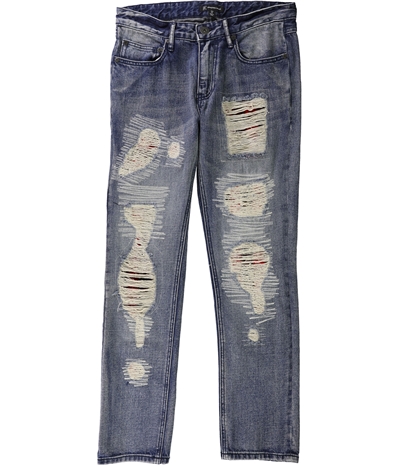 I-N-C Mens Plaid Patched Straight Leg Jeans