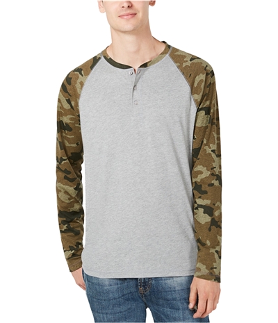 American Rag Mens Camo Raglan Sleeve Henley Shirt