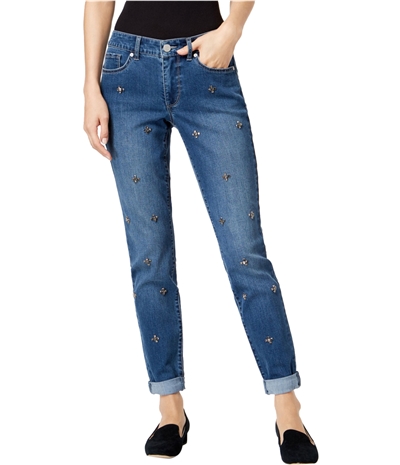 Maison Jules Womens Stud-Embellished Boyfriend Fit Jeans