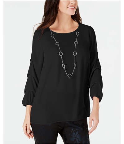 Jm Collection Womens Necklace Pullover Blouse, TW2