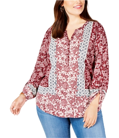 Style & Co. Womens Floral Henley Blouse