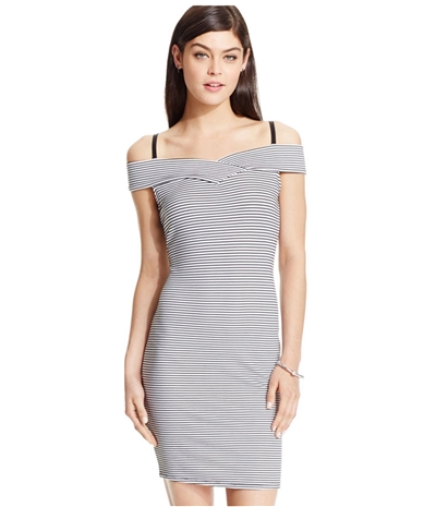 Material Girl Womens Portrait-Neck Striped Bodycon Dress