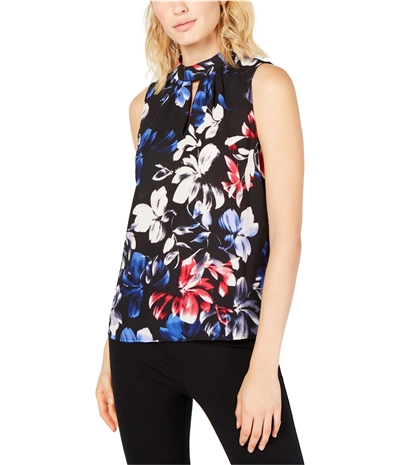 Nine West Womens Floral Sleeveless Blouse Top