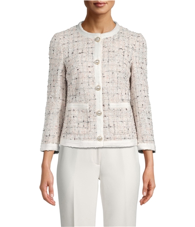 Anne Klein Womens Tweed Five Button Blazer Jacket