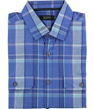 Alfani Mens Ss Plaid Button Up Shirt