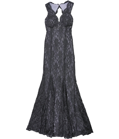 Morgan & Co Womens Scalloped Lace Gown Dress