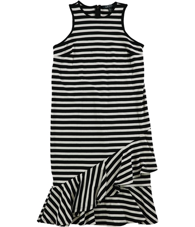 Ralph Lauren Womens Striped Asymmetrical Flounce Sheath Dress