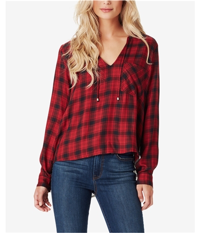 Jessica Simpson Womens Mixed Plaid Pullover Blouse