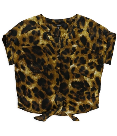 Xoxo Womens Slouch Leopard Button Down Blouse