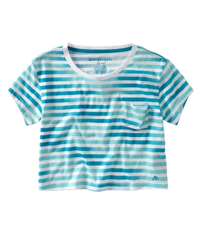 Aeropostale Womens Stripe Cropped Pocket Graphic T-Shirt