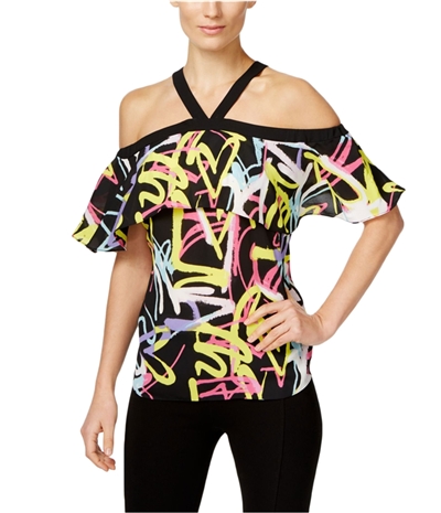 I-N-C Womens Printed Cold-Shoulder Halter Top Shirt