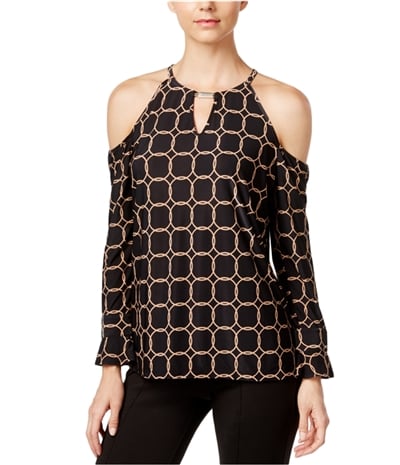 I-N-C Womens Ring Pattern Cold Shoulder Halter Blouse Top