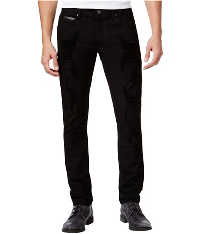 I-N-C Mens Faux Leather Trim Skinny Fit Jeans