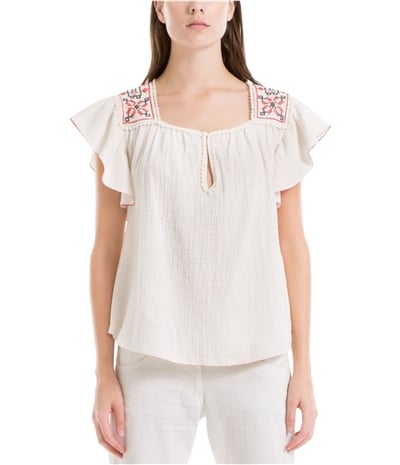 Max Studio London Womens Embroidered Pullover Blouse
