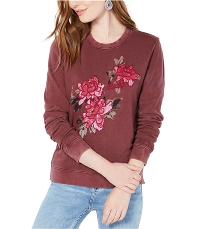 Lucky Brand Womens Floral Embroidered Graphic Sweatshirt
