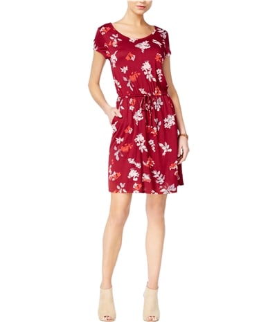 Lucky Brand Womens Floral Drawstring Shift Dress