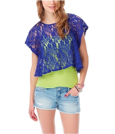 Aeropostale Womens Sheer Cropped Lace Basic T-Shirt