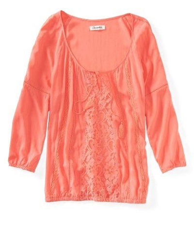 Aeropostale Womens Lace Peasant Blouse