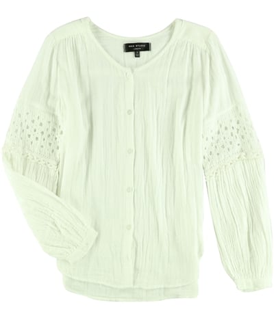 Max Studio London Womens Lace Sleeve Button Down Blouse