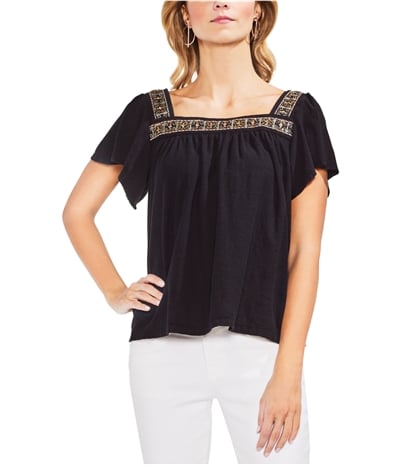 Vince Camuto Womens Embroidered Sequin Pullover Blouse