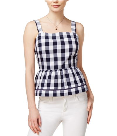 Maison Jules Womens Gingham Peplum Blouse