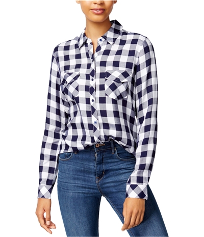 Maison Jules Womens Check-Print Button Up Shirt