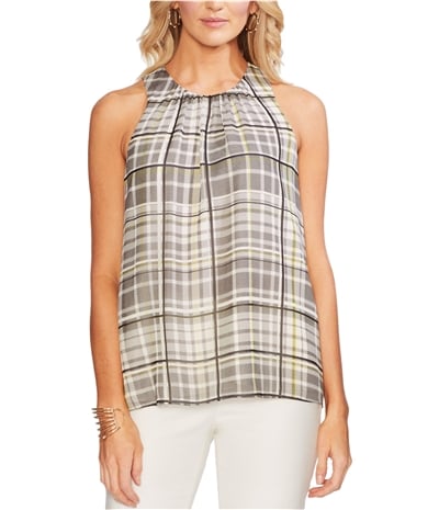 Vince Camuto Womens Plaid Sleeveless Blouse Top
