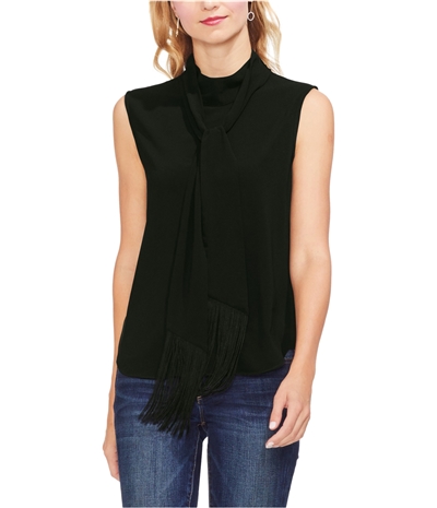 Vince Camuto Womens Fringed Mock Neck Sleeveless Blouse Top