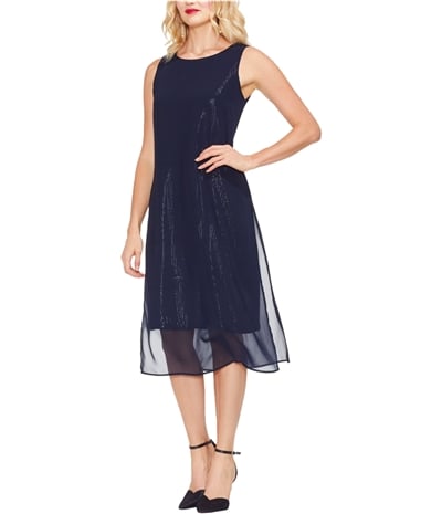 Vince Camuto Womens Chiffon Overlay Sequined A-Line Dress
