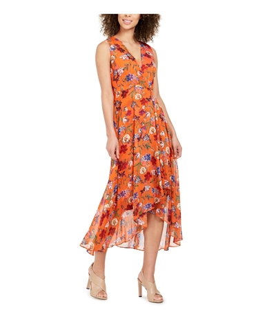 Calvin Klein Womens Floral High-Low Dress, TW2
