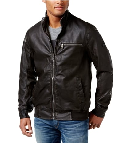 I-N-C Mens Faux Leather Motorcycle Jacket