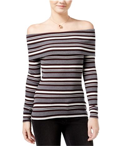 Hippie Rose Womens Striped Off The Shoulder Pullover Blouse