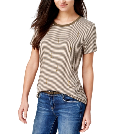 Carbon Copy Womens Striped Arrow-Embroidered Embellished T-Shirt
